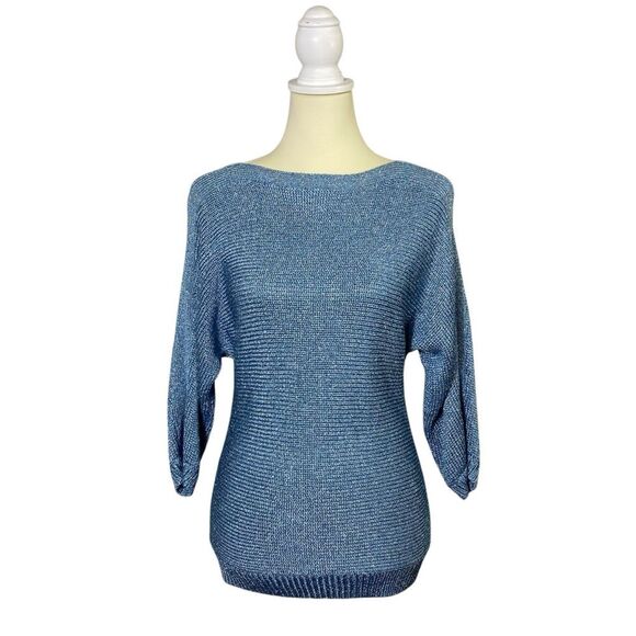 Chicos Blue Metallic Boat Neck Knit Sweater Women's Sweater Women's Size XS - Picture 1 of 15